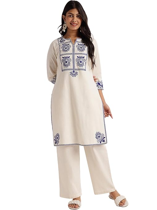 Women's Cotton Embroidered Kurta with Palazzo Set
